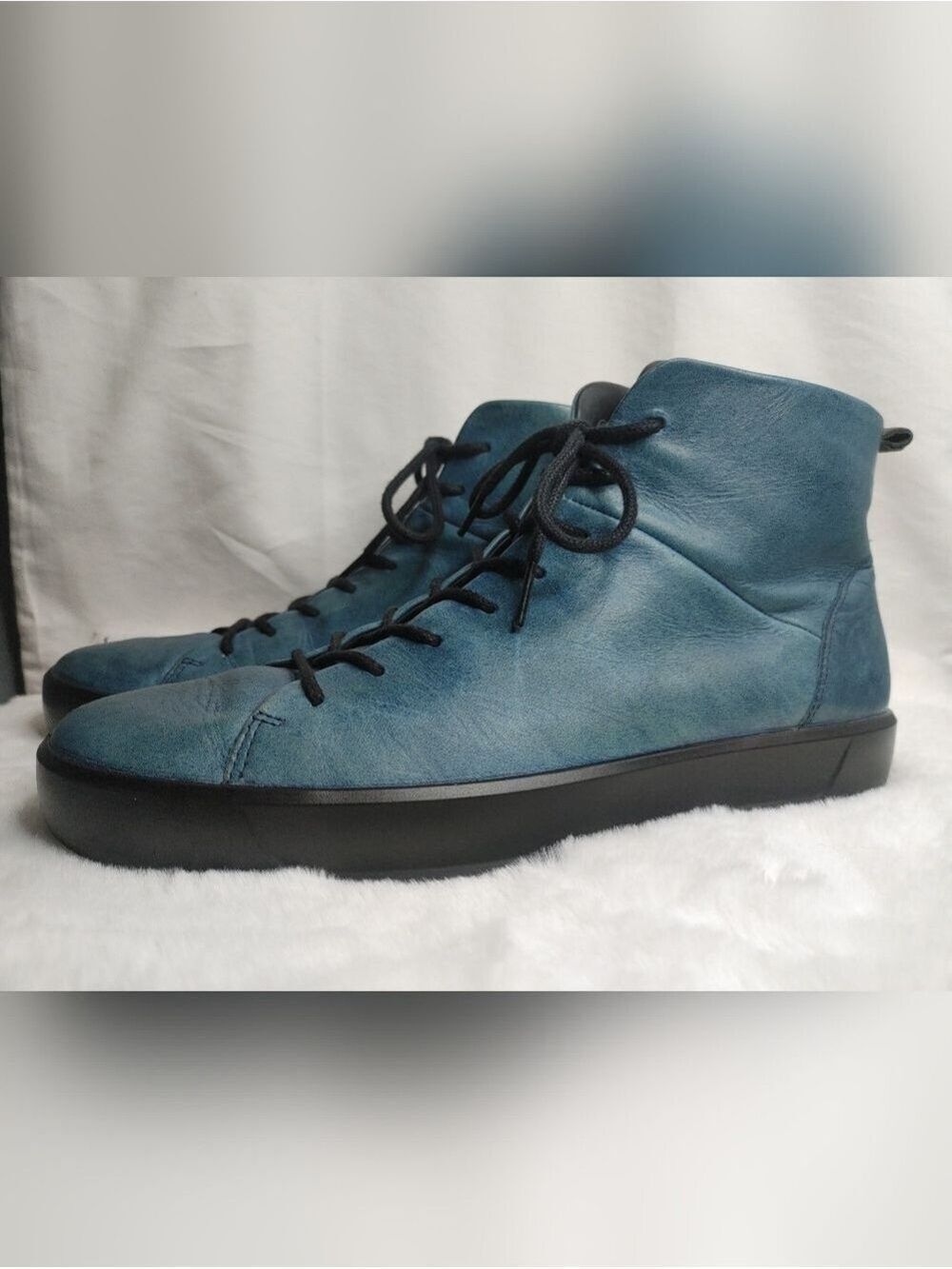 Ecco Indigo Soft 8 Tie II Men's Teal Blue Leather Chukka Boots 10/44 *see Photos